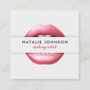 Makeup kunstenaar coole 3d roze lippen moderne gri vierkante visitekaartje