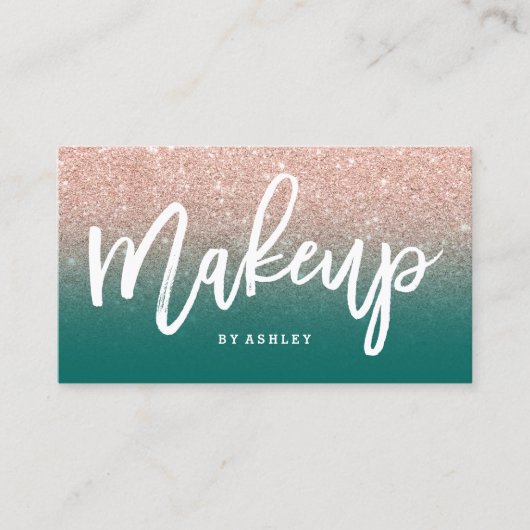 Makeup kunstenaar elegant typografie groen roos go visitekaartje (Voorkant)