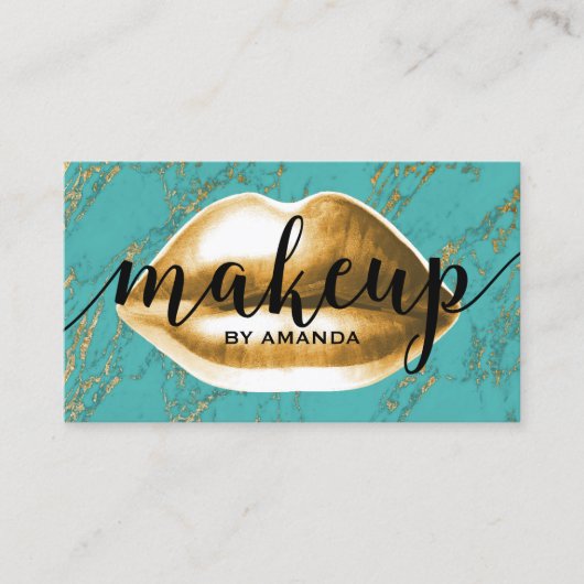 Makeup kunstenaar Gold Lips Modern Turquoise Marbl Visitekaartje (Voorkant)