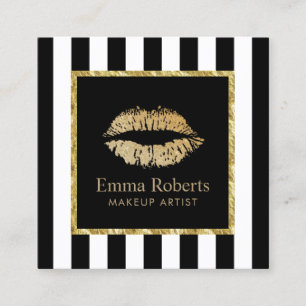 Makeup kunstenaar Gold Lips Salon Modern Stripes Vierkante Visitekaartje
