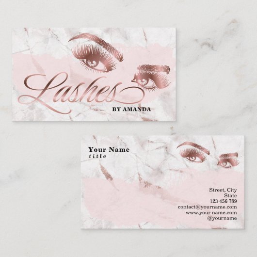 Makeup kunstenaar Lash Eyebrow Lashes Marble Roos  Visitekaartje (Voorkant / Achterkant)