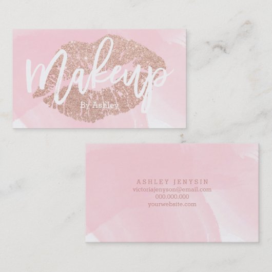 Makeup kunstenaar roos gold glitter lips roze scri visitekaartje (Voorkant / Achterkant)