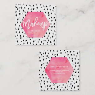 Makeup kunstenaar roze waterverf zwarte haarpunten vierkante visitekaartje