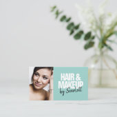 Makeup kunstenaarshaar, vetgedrukt script, blauw visitekaartje (Staand voorkant)