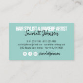 Makeup kunstenaarshaar, vetgedrukt script, blauw visitekaartje (Achterkant)