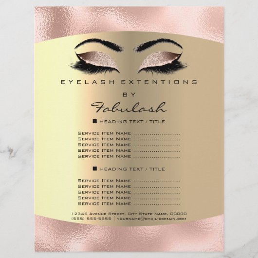 Makeup Lash Beauty Metallic Pink Flyer-prijslijst Flyer (Voorkant)