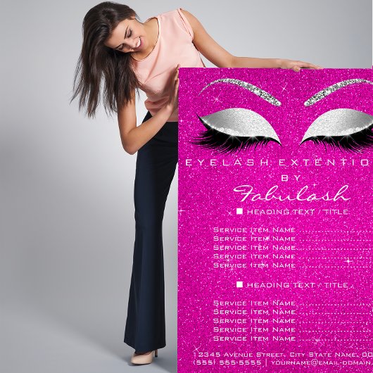 Makeup Lashes Beauty Salon Glitter Flyer Hot Pink