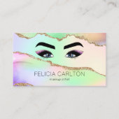 Makeup & Lashes Pastel Rainbow & Gold Glitter Visitekaartje (Voorkant)