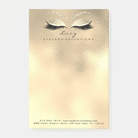 Makeup Lashes Roos Name Web Telefoon Gold Glass Post-it® Notes (Voorkant)