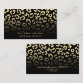 Makeup leopard model faux gold glitter zwart visitekaartje (Voorkant / Achterkant)
