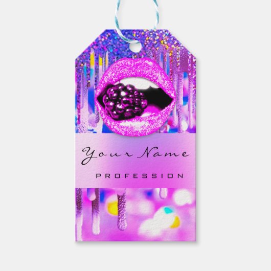 Makeup Lip Holograaf Drip Berry roze Kiss QR Code Cadeaulabel (Voorkant)