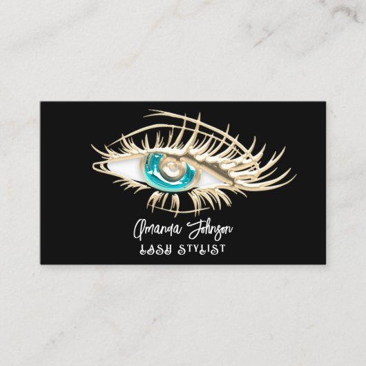 Makeup Logo Blue White Gold Eyelash Qr-code Visitekaartje (Voorkant)