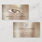 Makeup Logo Bruine Eyelash QrCode Roos Gold Visitekaartje (Voorkant / Achterkant)