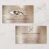 Makeup Logo Bruine Zwarte Eyelash QrCode Roos Meta Visitekaartje (Voorkant / Achterkant)