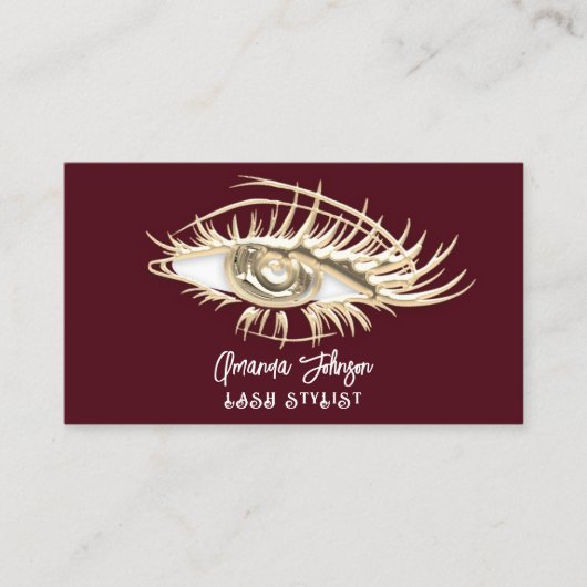 Makeup Logo Burgundy Gold Eyelash Qr Code Visitekaartje (Voorkant)