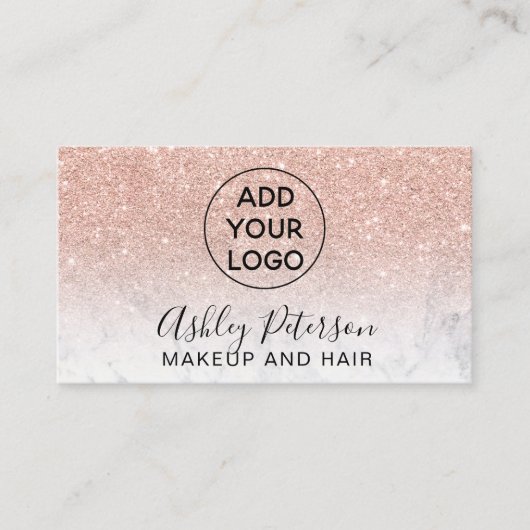 Makeup logo typografie marmer roos goud glitter visitekaartje (Voorkant)