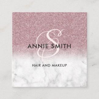Makeup Marble Rose Gold Glitter Monogram QR Vierkante Visitekaartje