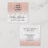 Makeup marmer roos gold glitter logo monogram vierkante visitekaartje (Voorkant / Achterkant)