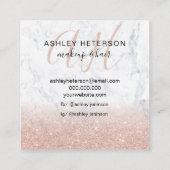 Makeup marmer roos gold glitter logo monogram vierkante visitekaartje (Achterkant)