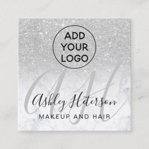 Makeup marmer zilverglitter-logo vierkante visitekaartje