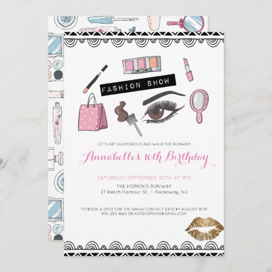 Makeup/Mode Show partijuitnodiging Kaart (Voorkant / Achterkant)
