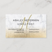 Makeup monogram chic gold foil marble script visitekaartje (Achterkant)