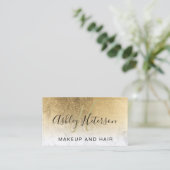 Makeup monogram chic gold foil marble script visitekaartje (Staand voorkant)