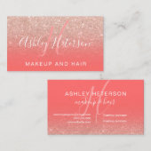 Makeup monogram koraal roos goud glitter script visitekaartje (Voorkant / Achterkant)