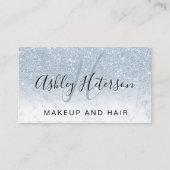 Makeup monogram marmer ice blue glitter script visitekaartje (Voorkant)