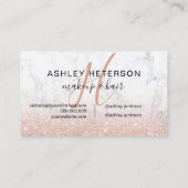 Makeup monogram marmer roos goud glitter script visitekaartje (Achterkant)