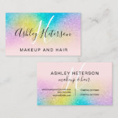 Makeup monogram regenbooglitter script roze visitekaartje (Voorkant / Achterkant)