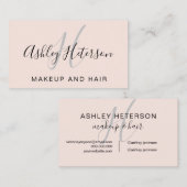 Makeup monogram roze minimalistisch elegant script visitekaartje (Voorkant / Achterkant)