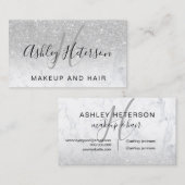 Makeup monogram script marmer Silver Glitter Visitekaartje (Voorkant / Achterkant)