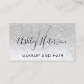 Makeup monogram script marmer Silver Glitter Visitekaartje (Voorkant)