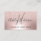 Makeup monogram script roos goud glitter metallic visitekaartje (Voorkant)