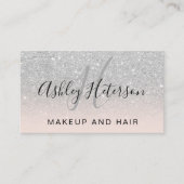 Makeup monogram script zilveren glitter blush visitekaartje (Voorkant)