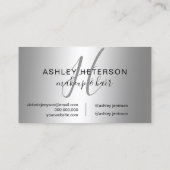 Makeup monogram script zilveren metalen folie visitekaartje (Achterkant)