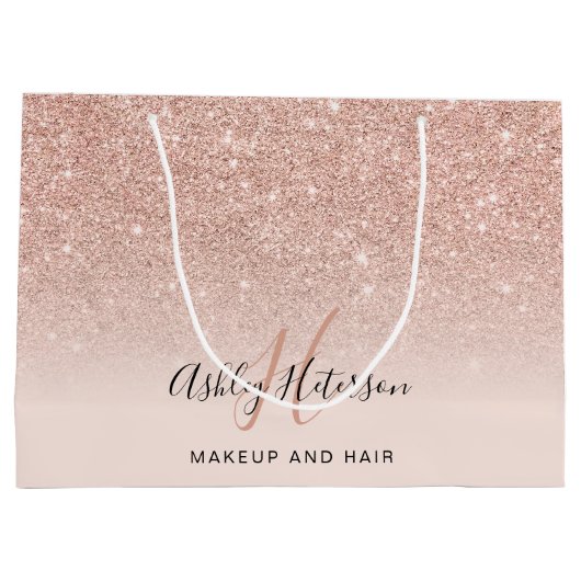 Makeup monogram zwart roos goud glitter script groot cadeauzakje (Achterkant)