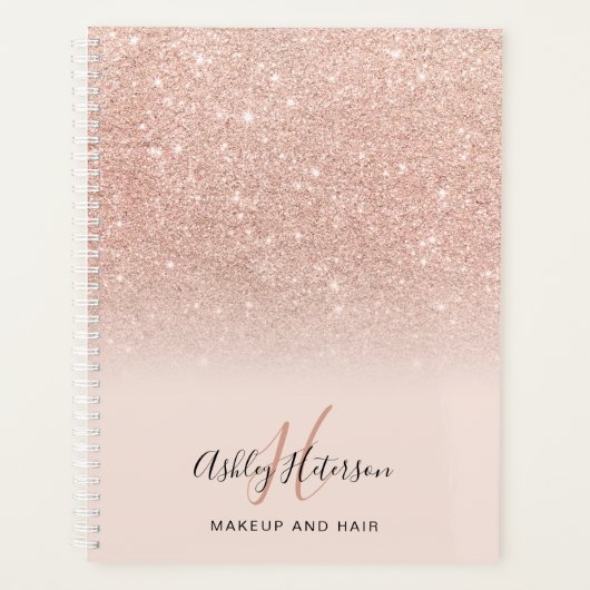 Makeup monogram zwart roos goud glitter script planner (Voorkant)