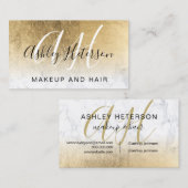 Makeup monogramed gold foil marble script visitekaartje
