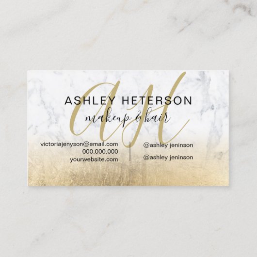 Makeup monogramed gold foil marble script visitekaartje (Achterkant)