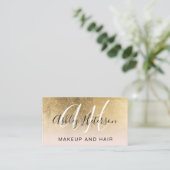 Makeup monogramed gold foil roze script visitekaartje (Staand voorkant)