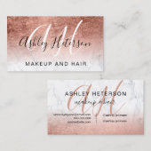 Makeup monogramed roos gold foil marble script visitekaartje (Voorkant / Achterkant)