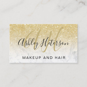 Makeup monogramme marmer chic gold glitter script visitekaartje
