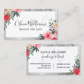 Makeup monogrammed Silver lijst floral script Visitekaartje (Voorkant / Achterkant)