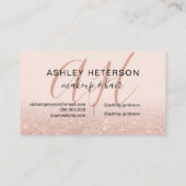 Makeup monogrammen script roos goud glitter blush visitekaartje (Achterkant)