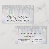 Makeup pareltypografie glitter zilver druppelt visitekaartje (Voorkant / Achterkant)