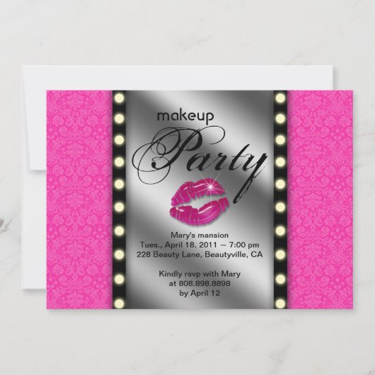 Makeup Party Invitation Advertisement Mirror Kaart (Voorkant)
