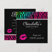 Makeup Party Invitation Zebra Rainbow Jewels Kaart (Voorkant / Achterkant)
