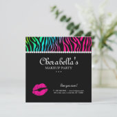 Makeup Party Invitation Zebra Rainbow Jewels Kaart (Staand voorkant)